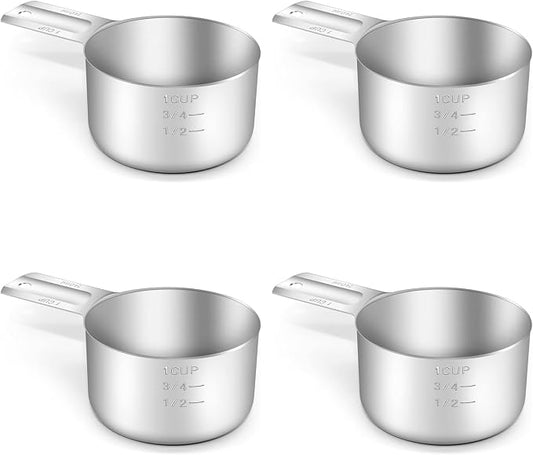 4PCS 1Cup Single Measuring Cup, Stainless Steel Measure Scoop, Metric and US by BERYLER