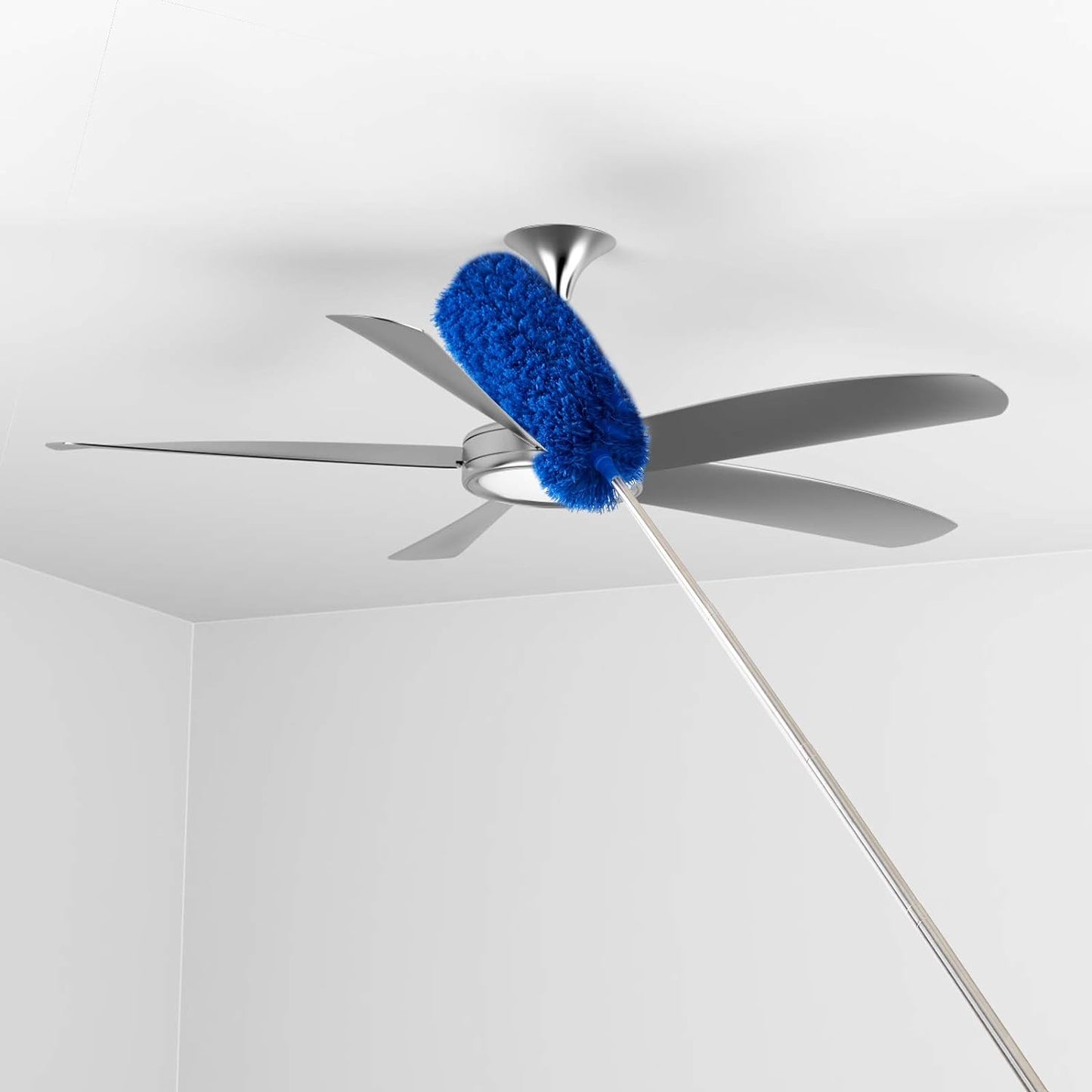 ZZ LAZYCOTTAGE Cobweb Duster with ExtensionPole, Washable Cleaning Duster Kit with 2 DusterHeads, Cobweb Duster, Corner Brush, Telescoping Pole for Ceiling Fan (Blue)