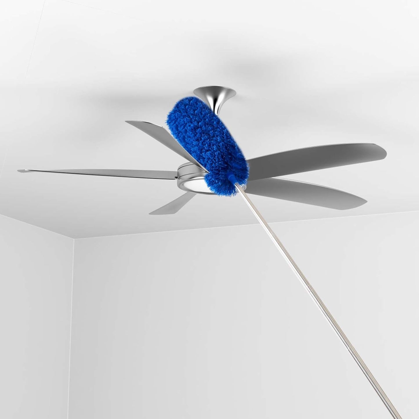 ZZ LAZYCOTTAGE Cobweb Duster with ExtensionPole, Washable Cleaning Duster Kit with 2 DusterHeads, Cobweb Duster, Corner Brush, Telescoping Pole for Ceiling Fan (Blue)