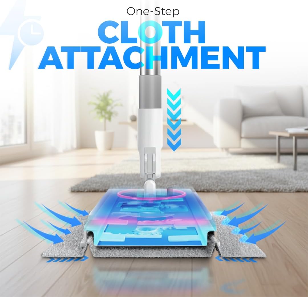 FlexiClamp Sweep & Mop Kit - Compatible with Swiffer Pads, Durable Cleaning Tool for Hardwood, Tile, Marble & Laminate Floors, Home, Kitchen Cleaning Essentials. (Include 10 Dry Cloths)