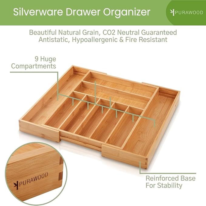 Bamboo Drawer Organizer, 2 Pack