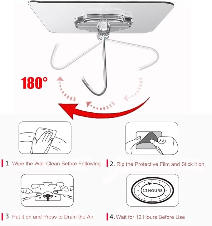 Adhesive Wall Hooks for Hanging Heavy Duty 50 lbs Large Hooks for Walls No - Image 7