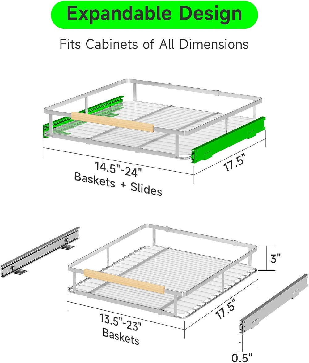 Expandable Pull-Out Cabinet Drawers, Slide-Out Shelves, Medium 1 PK