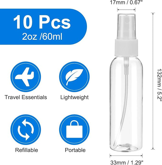 uxcell 10 Pack Spray Bottles, 2 Oz/60ML Clear Empty Mist Plastic Mini Travel - Image 2