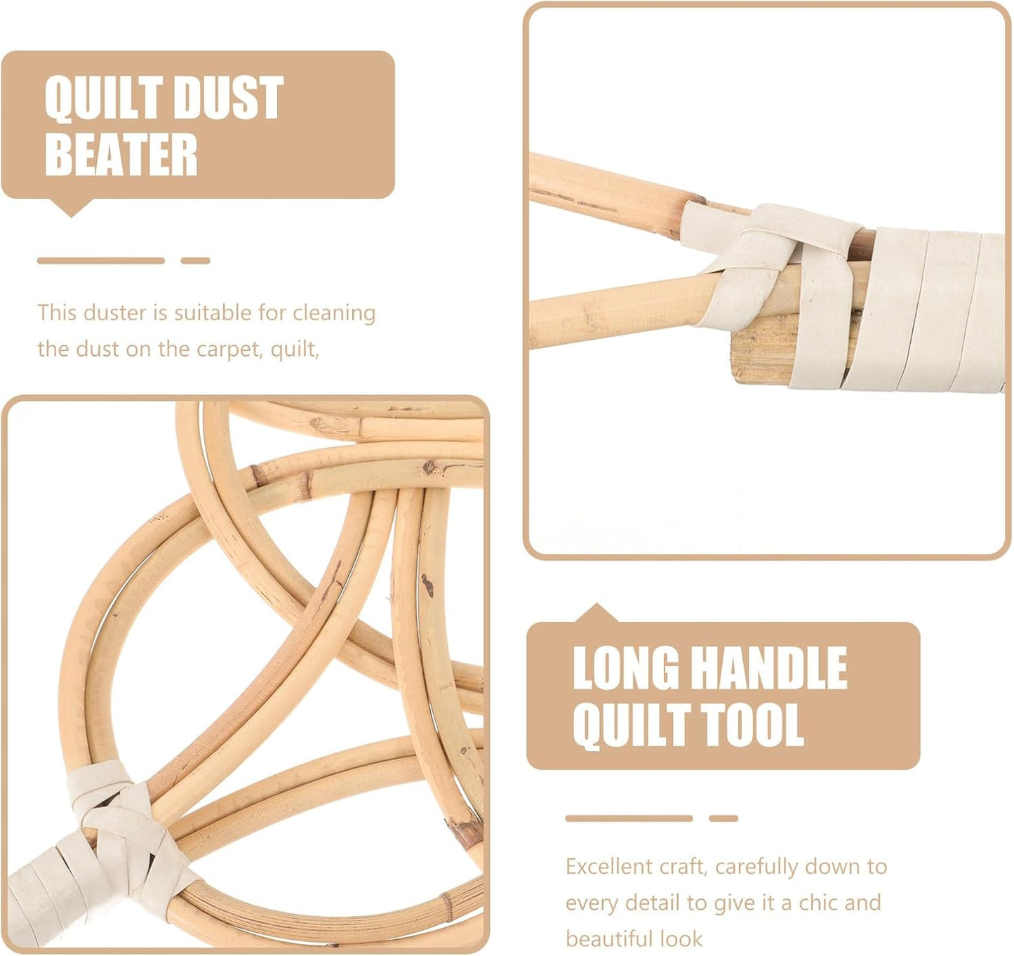 HANABASS Long Handle Dust Removal Tool Woven Rattan Beaters Quilt Dust Cleaning Paddle and Mattress for Home Cleaning Supplies