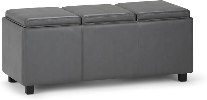 SIMPLIHOME Avalon 42 inch Wide Contemporary Rectangle Storage Ottoman in Stone by SimpliHome