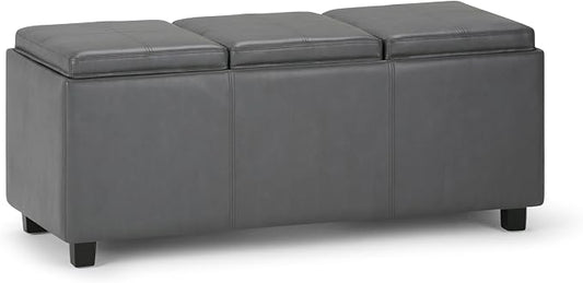 SIMPLIHOME Avalon 42 inch Wide Contemporary Rectangle Storage Ottoman in Stone by SimpliHome
