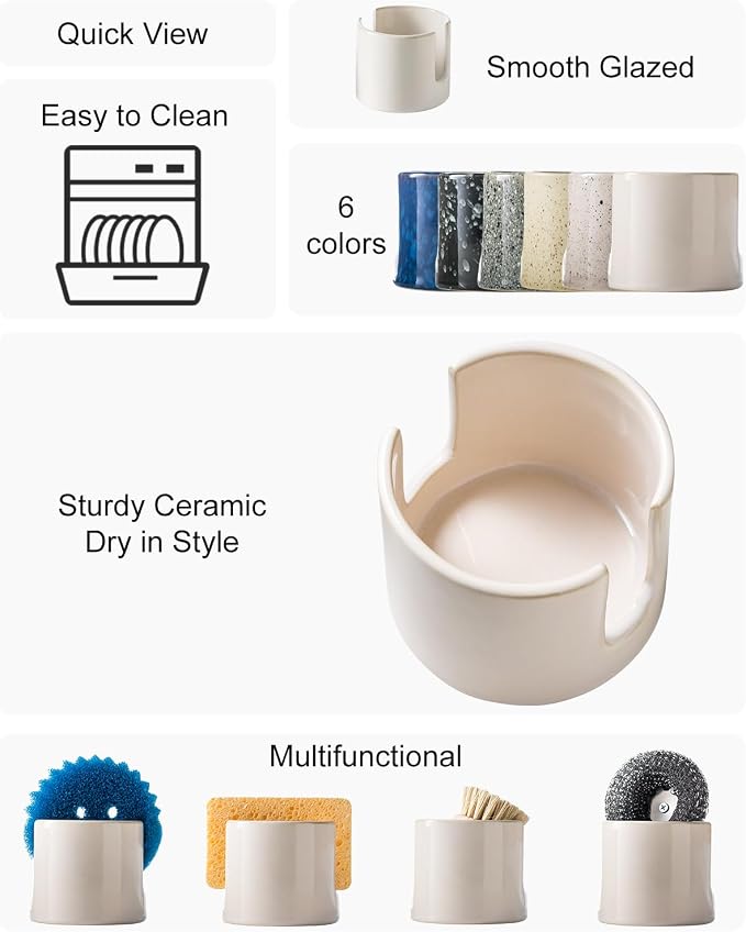 Sponge Holder for Kitchen Sink, Ceramic Dish Sponge Drying Caddy Scrubby Daddy - Image 2