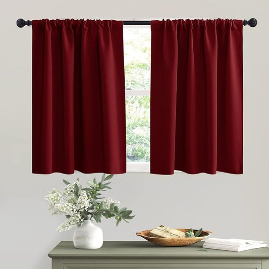 RYB HOME Curtains for Bedroom 63 inches Long, W 34 x L 63, Burgundy Red by RYBHOME