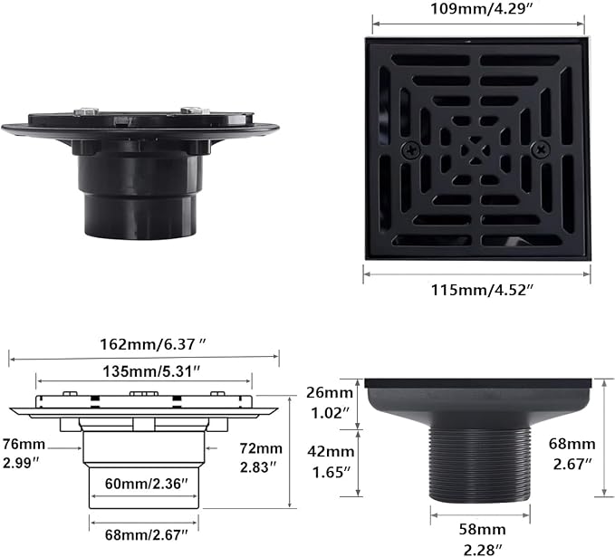 RANDOM 4 Inch Black Shower Drain Square - Image 2
