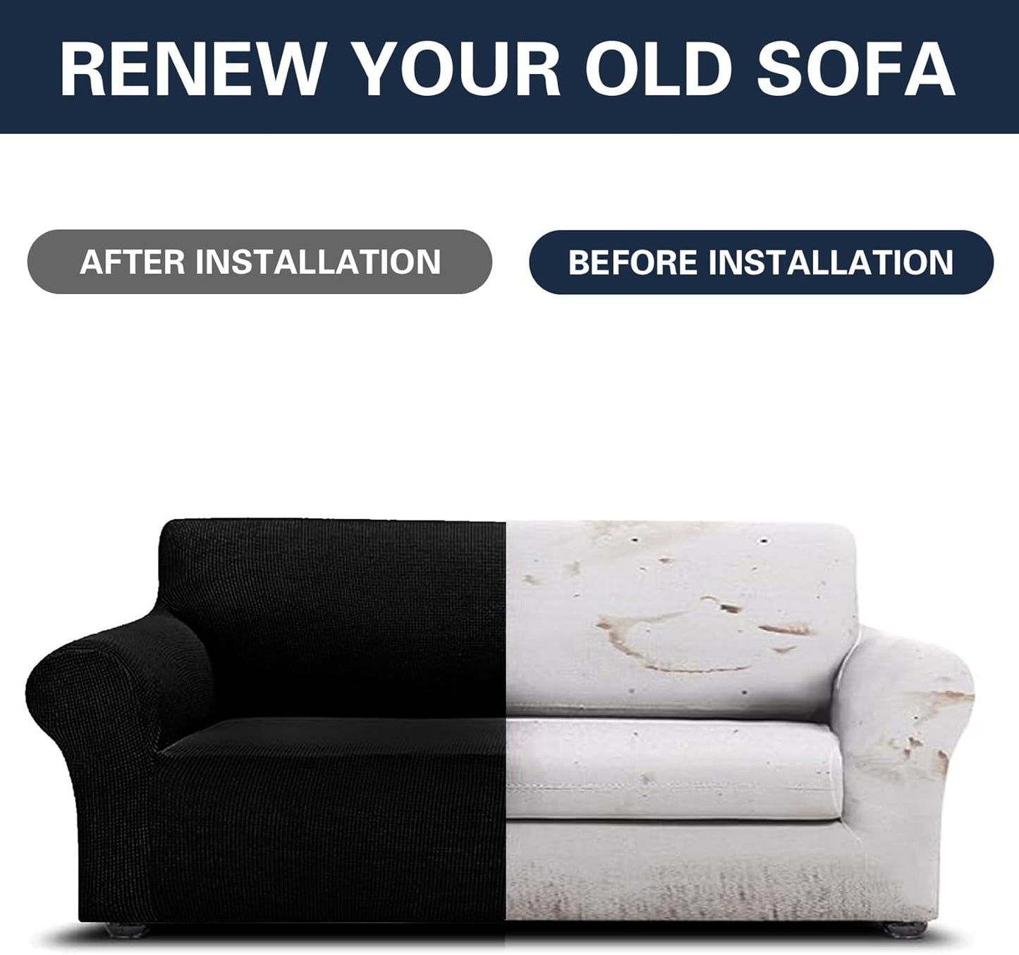 Cupuamon 2026 New Stretch Sofa Slipcovers Couch Cover for 3 Cushion Furniture Protector Sofa Covers with Elastic Bottom Jacquard Fabric Small Checks for Pets, Kids -Sofa, Black
