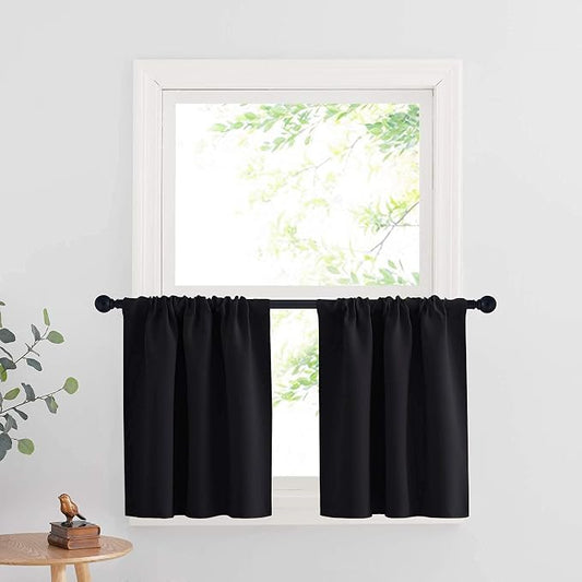 RYB HOME Black Curtains for Windows, Bathroom Curtains Small Window Drapery by RYBHOME