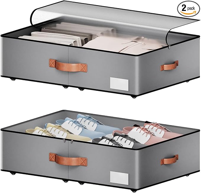 Under bed Storage With Wheels, Large Capacity 7.5 inches Height Storage Bins by leatherspaces