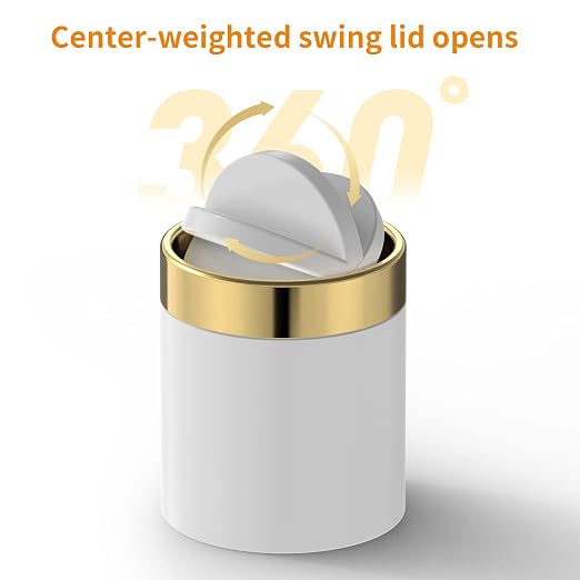 Mini Trash Can with Lid, Desktop Small Trash Can Recycling Bin Cute Metal - Image 2