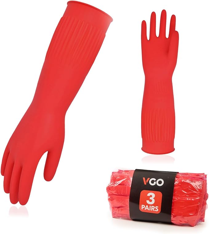 Vgo... 3-Pairs Dishwashing Gloves, Reusable Household Gloves, Long Sleeve by Vgo