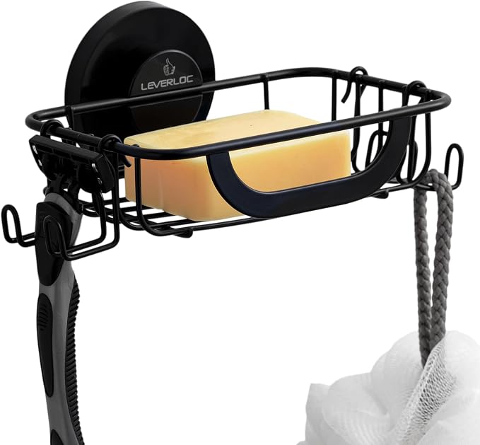 LEVERLOC Soap Holder Dish for Shower Wall, Bar Suction Cup Soap Saver Tray by LEVERLOC