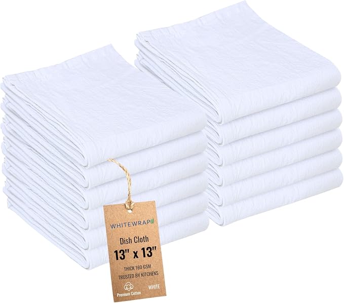 Dish Cloths Cotton| Kitchen Wash Cloth| Shop Towels Absorbent and Lint Free by WHITEWRAP