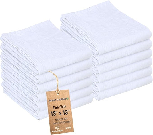 Dish Cloths Cotton| Kitchen Wash Cloth| Shop Towels Absorbent and Lint Free by WHITEWRAP