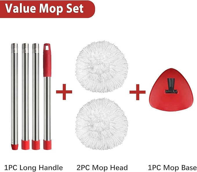 2 Spin Mop Head Replacement, 1 Base, 1 Mop Handle Combo Mops Set Compatible - Image 6