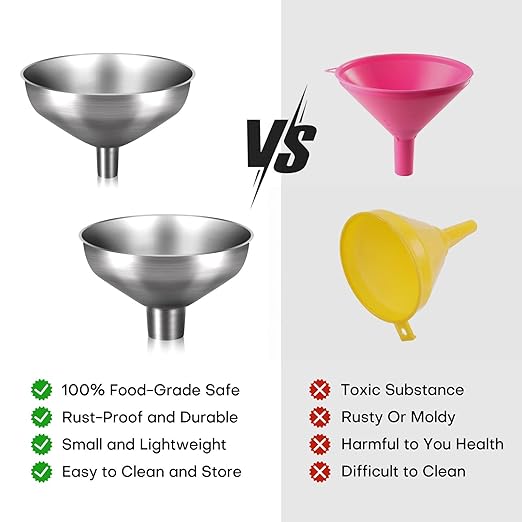 Stainless Steel Metal Funnel Set of 2, Kitchen Filling Funnel and, Practical - Image 7