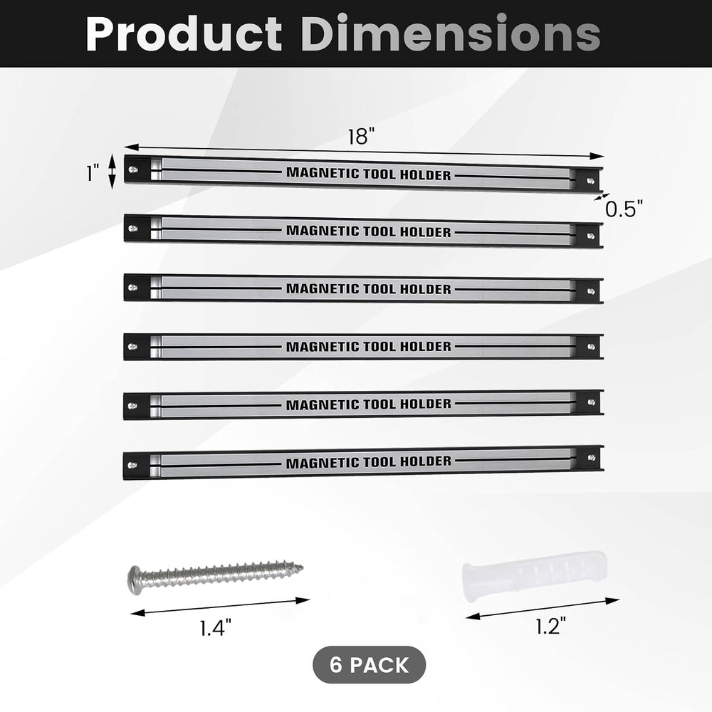Goplus 6PCS 18" Magnetic Tool Holder, Wall Mounted 176LBS Capacity Magne...