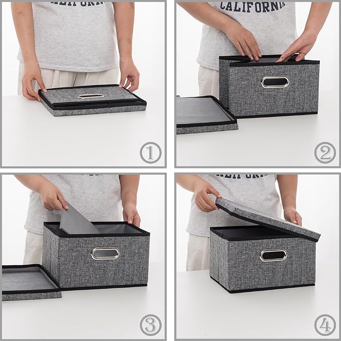 PRANDOM Storage Bins with Lids Linen Fabric Foldable Storage Boxes Organizer - Image 5
