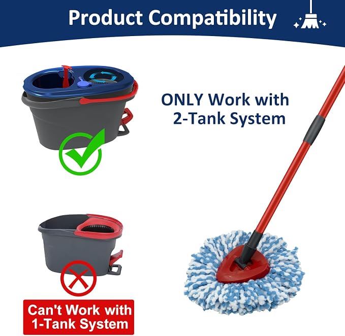 2 Pack Spin Mop Replacement Head, 1 Base, 4-Section Sturdy Iron Mop Handles - Image 3
