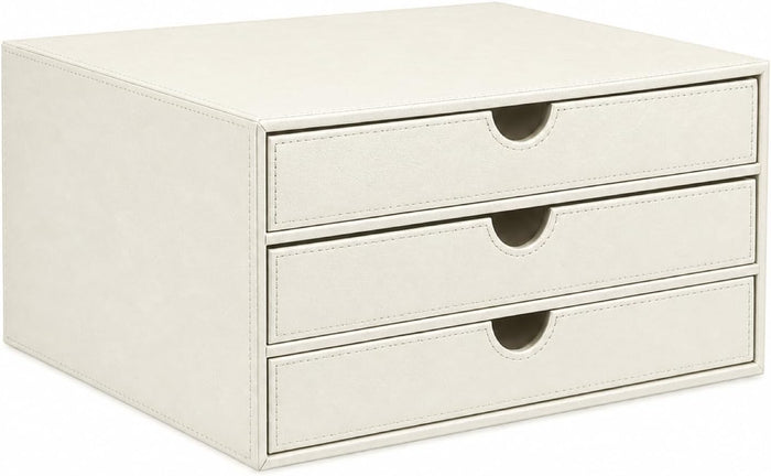 UnionBasic Document Organizer, 3-Drawer File Cabinet Document Storage Box, Office Desktop Filing Organizer, Creamy White