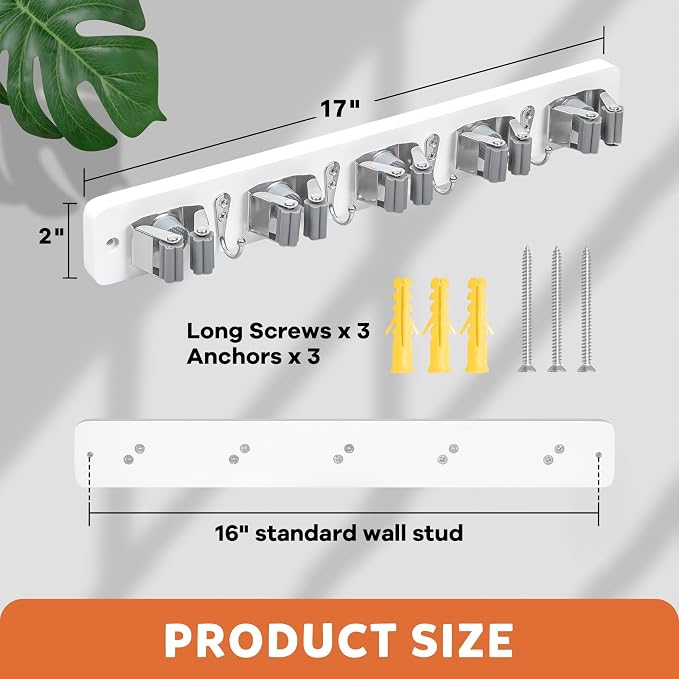IMILLET Broom Holder Wall Mount, Wood Broom Holder - Image 5