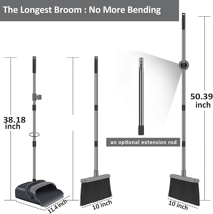 kelamayi Broom and Dustpan Set for Home, Indoor&Outdoor Sweeping, Stand Up - Image 2
