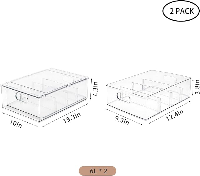MineSign 2Pack Stackable Fridge Drawers Pull-Out Bins Divided Produce Saver - Image 3