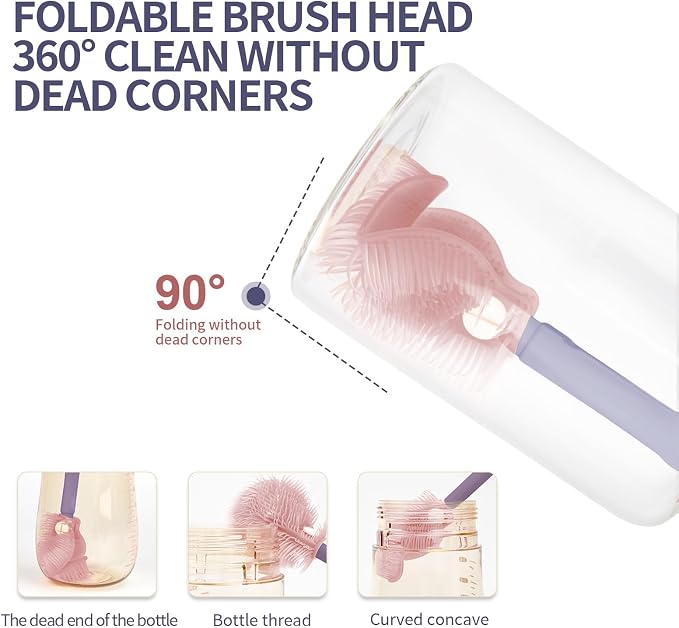 HOEREV Portable Baby Silicone Bottle Brush Set Include Pacifier Brush, Straw - Image 4