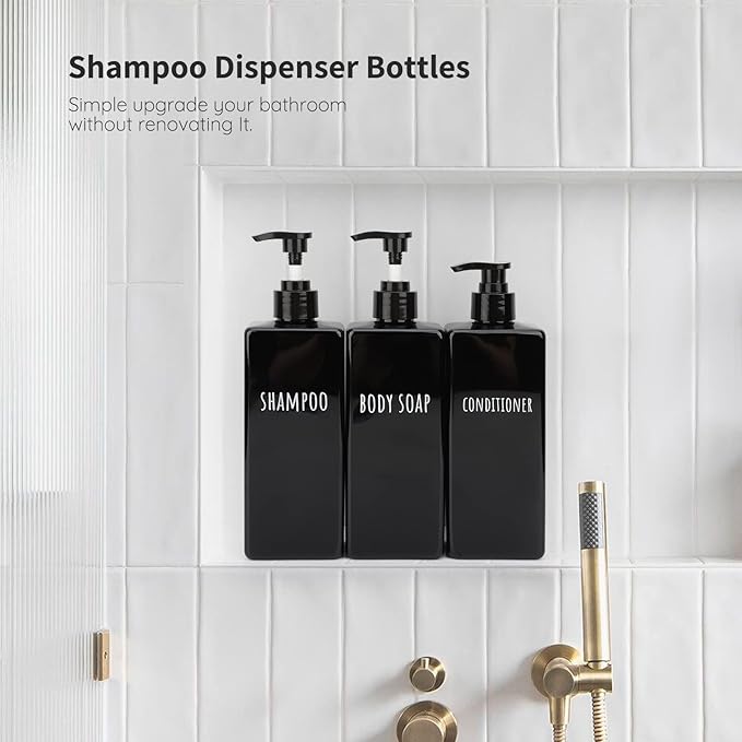 Segbeauty Plastic Square Soap Dispenser Black, 500ml Empty Reusable Pump Bottle - Image 2