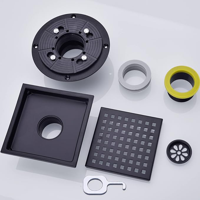 RANDOM Square Shower Drain 6 Inch Matte Black Stainless Steel Shower Floor - Image 4