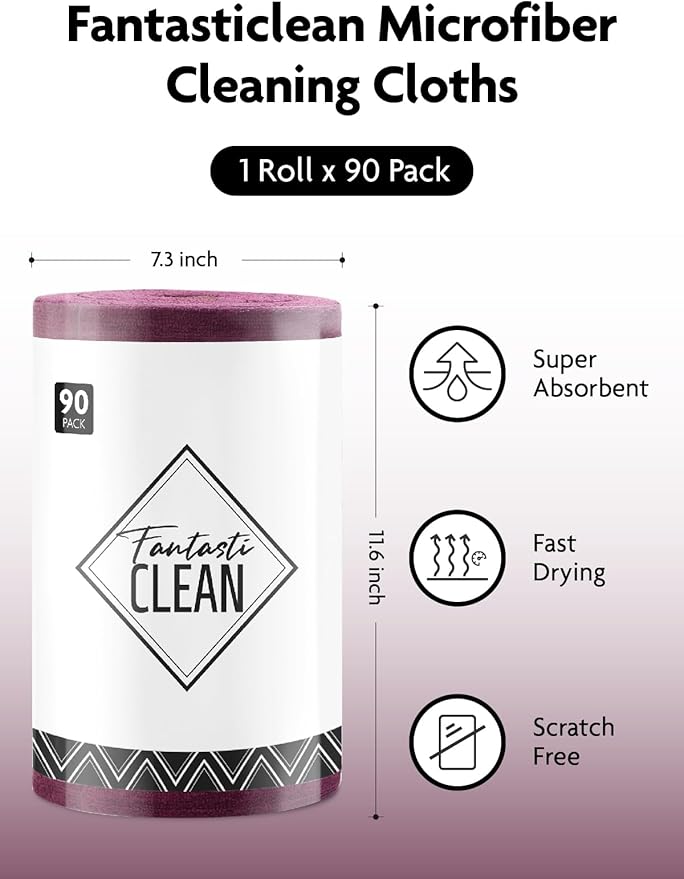 Fantasticlean Microfiber Cleaning Cloth Roll -90 Pack, Tear Away Microfiber - Image 3