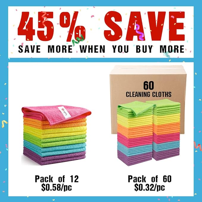 Orighty Microfiber Cleaning Cloth Pack of 60, Microfiber Towels - Image 2