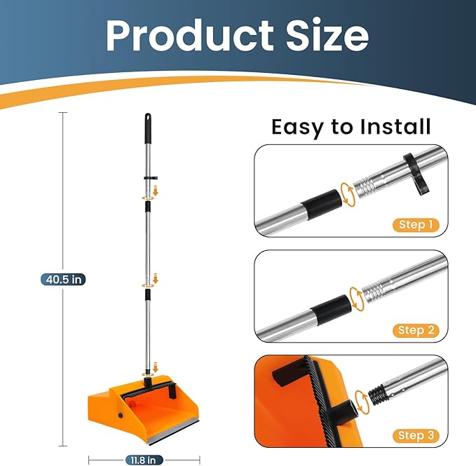Large Commercial Dustpan with Comb，Long Handle Upright Heavy Duty Dust Pan - Image 5