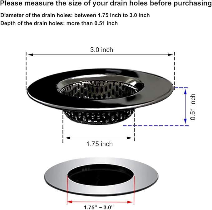 1.75" Bathtub Drain Strainers, Shower Drain Hair Catchers, Stainless Steel - Image 2
