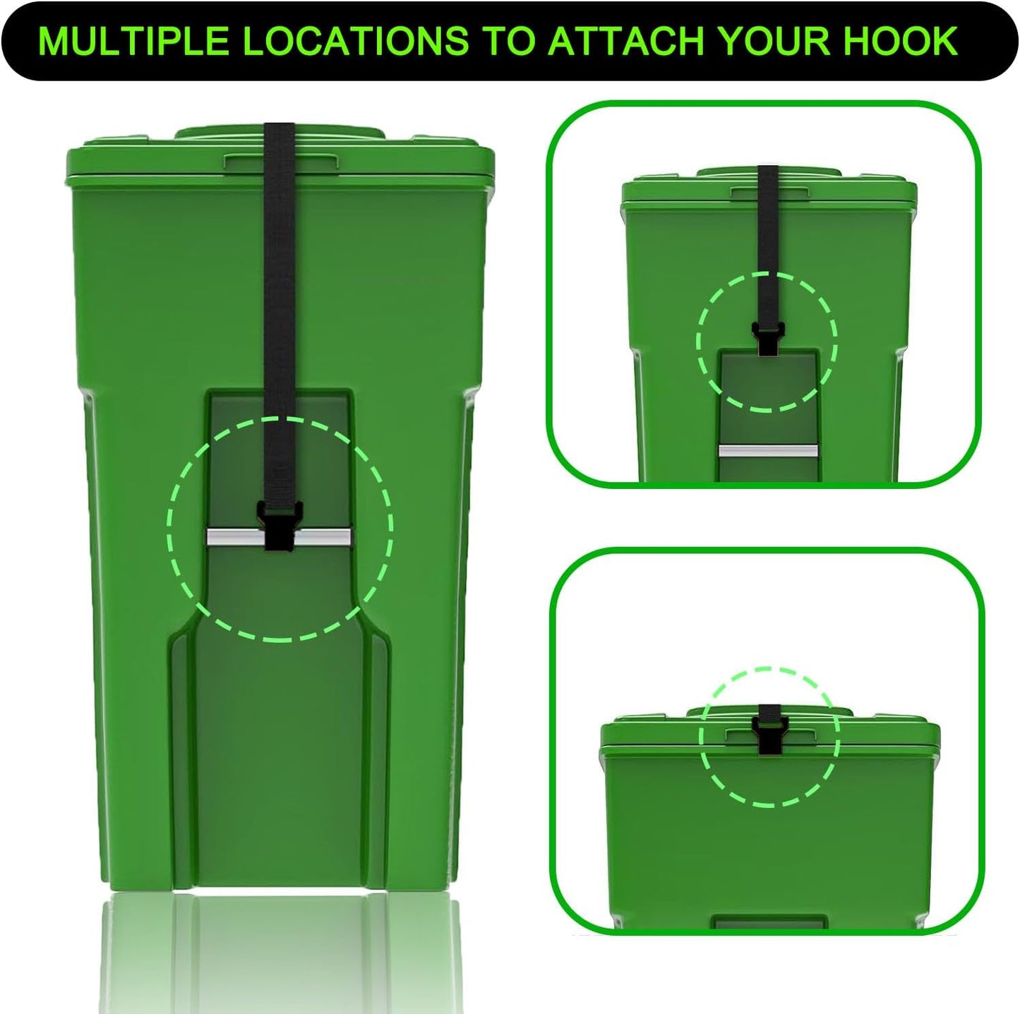 1PC Metal & Rubber Double-Claw Trash Can Bin Lid Lock Straps for Animals, Outdoor Raccoon Garbage Can Bin Lid Locks Bungee Cord for 28-96 Gallons, Black Hooks - Patented Pending