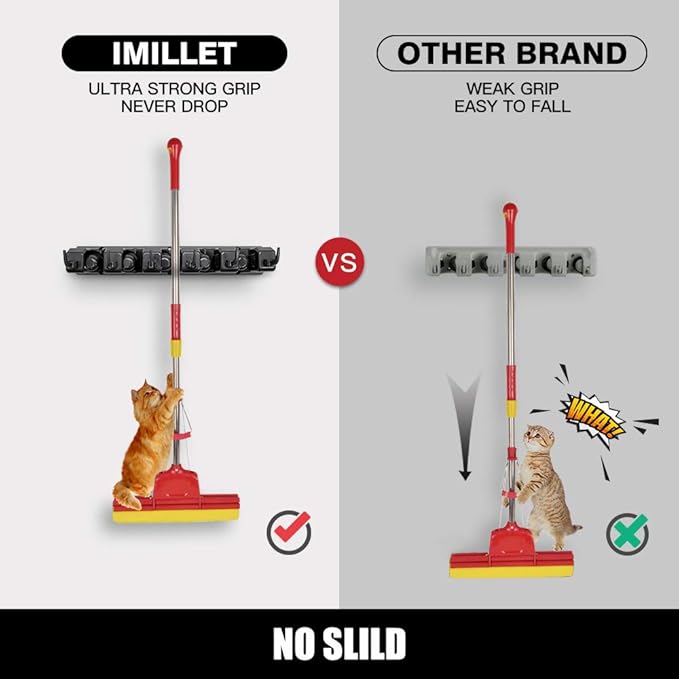 IMILLET 2 Pack Mop and Broom Holder, Wall Mounted Organizer Mop and Broom - Image 4
