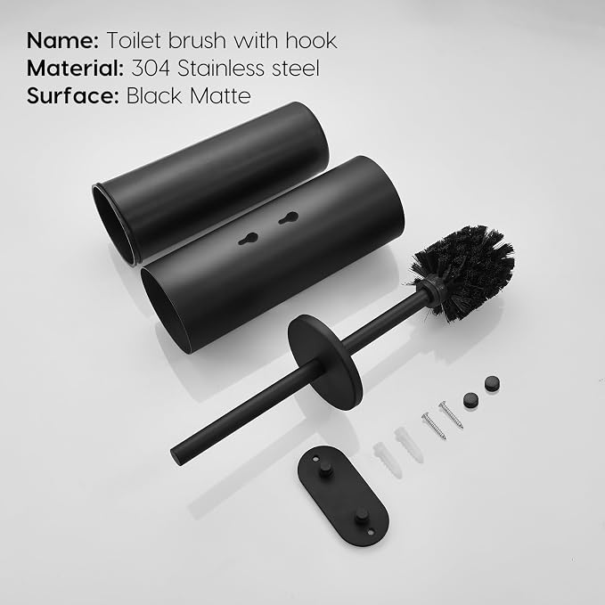 Toilet Bowl Brush and Holder, 304 Stainless Steel No-Punch Hook Base Dual - Image 7