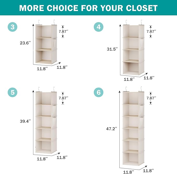 YOUDENOVA Hanging Closet Organizer, 4-Shelf Closet Hanging Storage Shelves - Image 5
