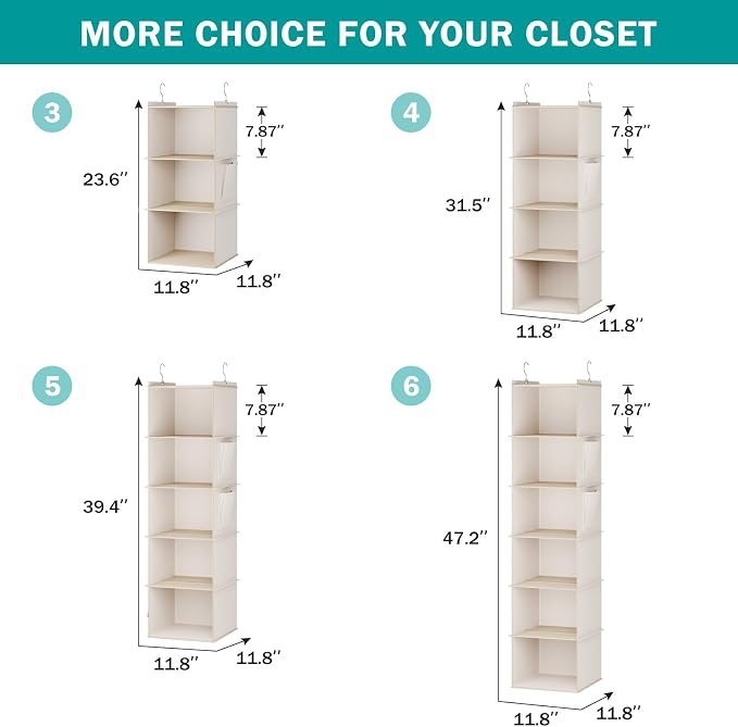 YOUDENOVA Hanging Closet Organizer, 3-Shelf Closet Hanging Storage Shelves - Image 5