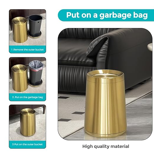 8L / 2.1Gal Gold Brushed Stainless Steel Trash Can - Image 6