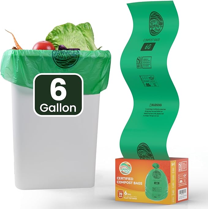 Compostable Bags, 6 Gallon Food Scraps Yard Waste Bags, Fits 5-6-8 Gallon trash by RAYTID