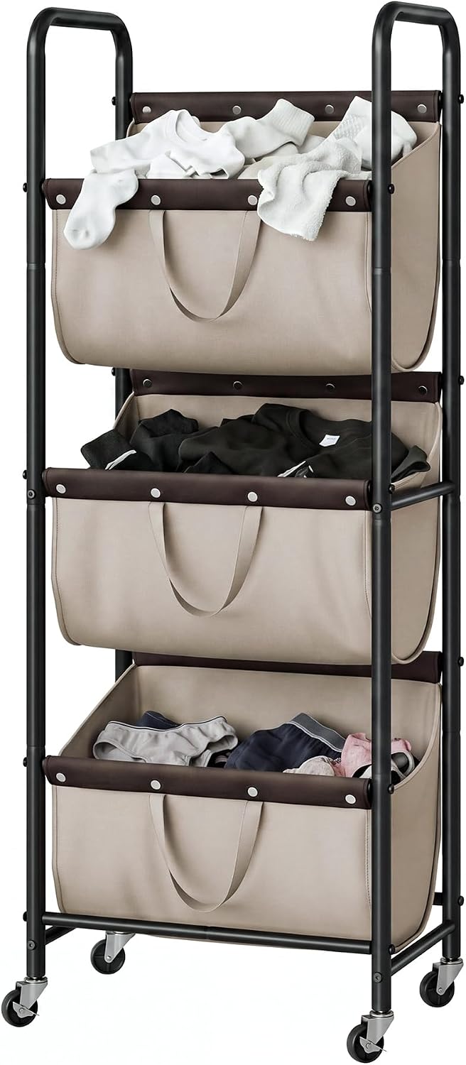 GRANNY SAYS 3 Tiered Laundry Sorter, Narrow Hamper Cart with Wheels