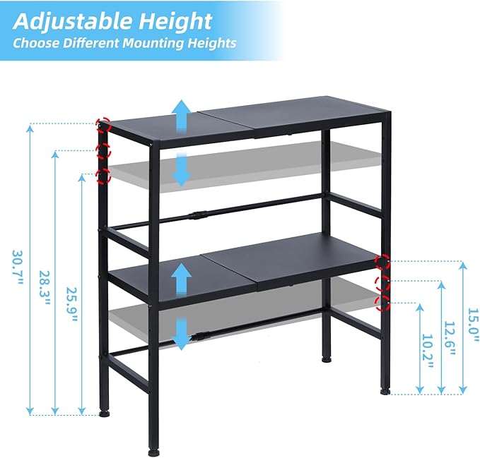 2-Tier Expandable Metal Storage Shelves, 150LBS Heavy Duty Shelving Units and - Image 3
