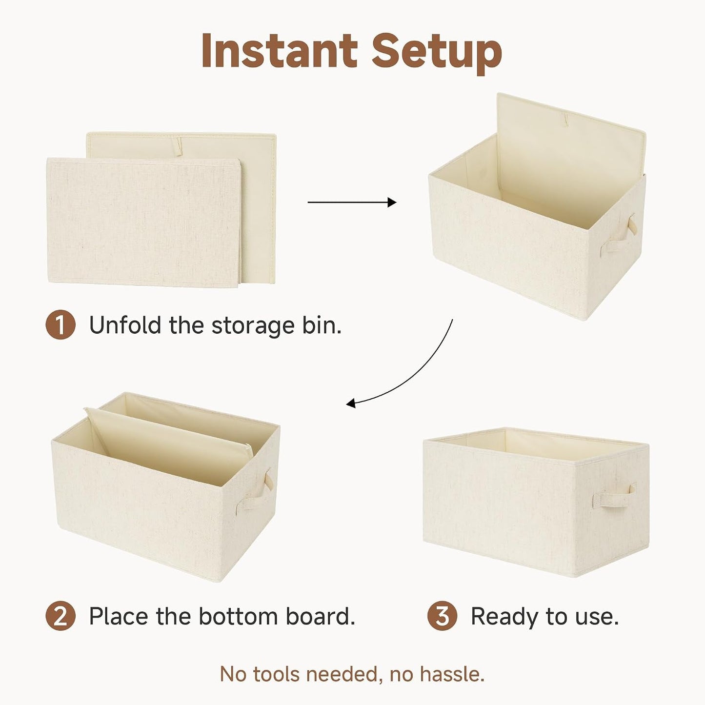 StorageWorks Closet Storage Bins, Beige (NaturWeave Fabric), Large, 3-Pack | Storage Baskets for Shelves, Fabric Closet Organization and Storage Basket, Organizer Bins for Clothes