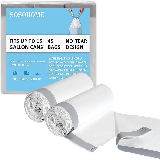 15 Gallon Tall Kitchen Trash Bags Drawstring by SOSOHOME
