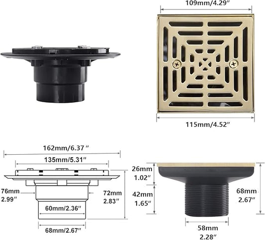 RANDOM Brushed Gold Shower Drain 4 inch Square Shower Drain - Image 2